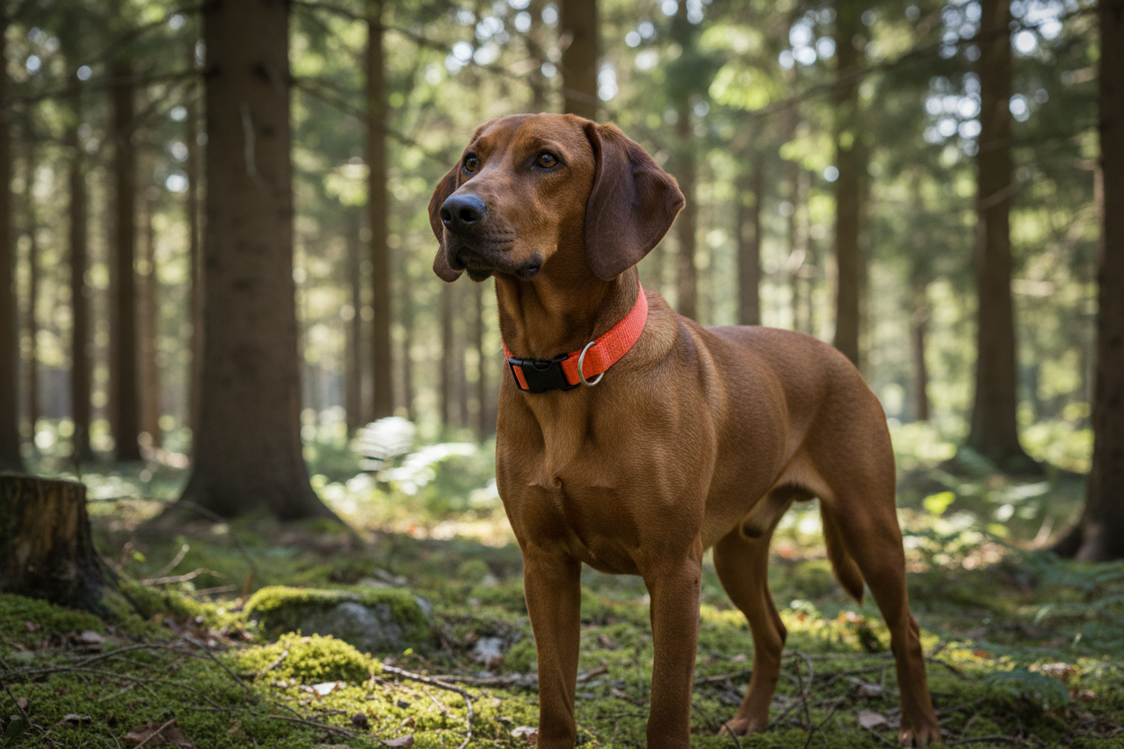 Bayerischer Jagdhund mit Halsung