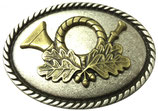 Gürtelschnalle Jagdhorn - Bicolor Silber / Gold