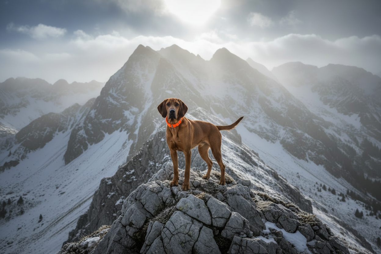Bayrischer Gebirgsschweißhund mit orangem Halsband