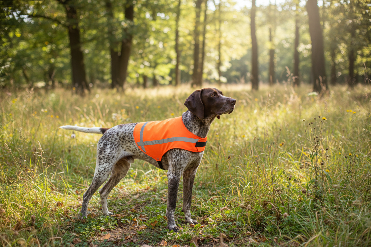 Jagdhund mit Sicherheitsweste