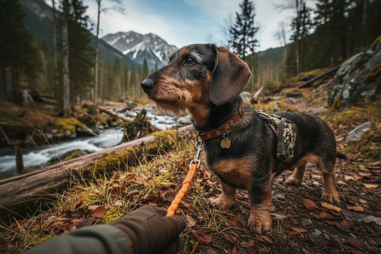 Rauhaardackel Leine nur an Halsung